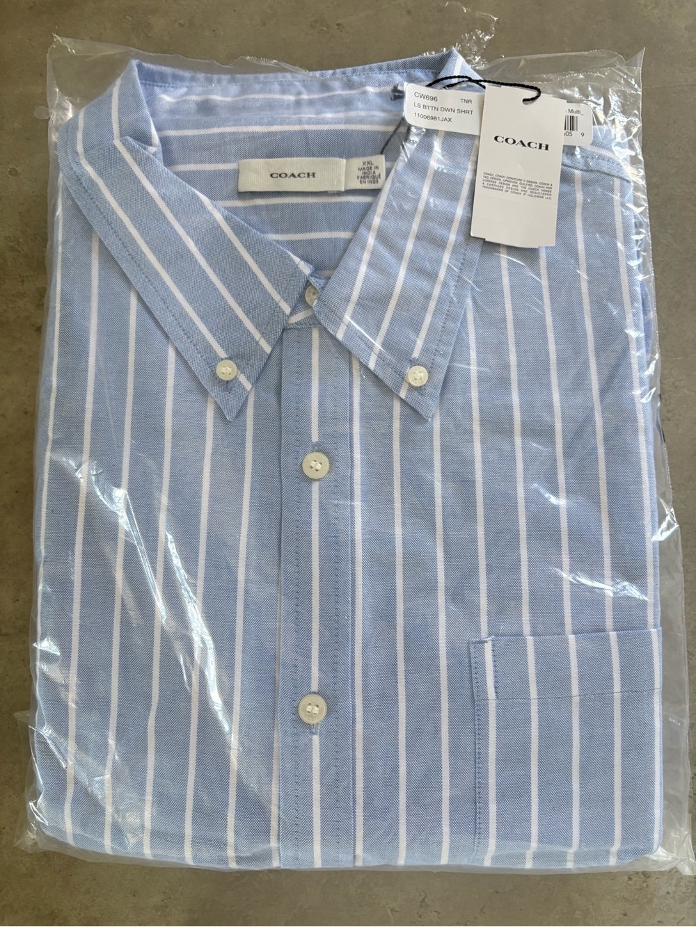COACH Light Blue & White Vertical Stripe Button-Down Shirt